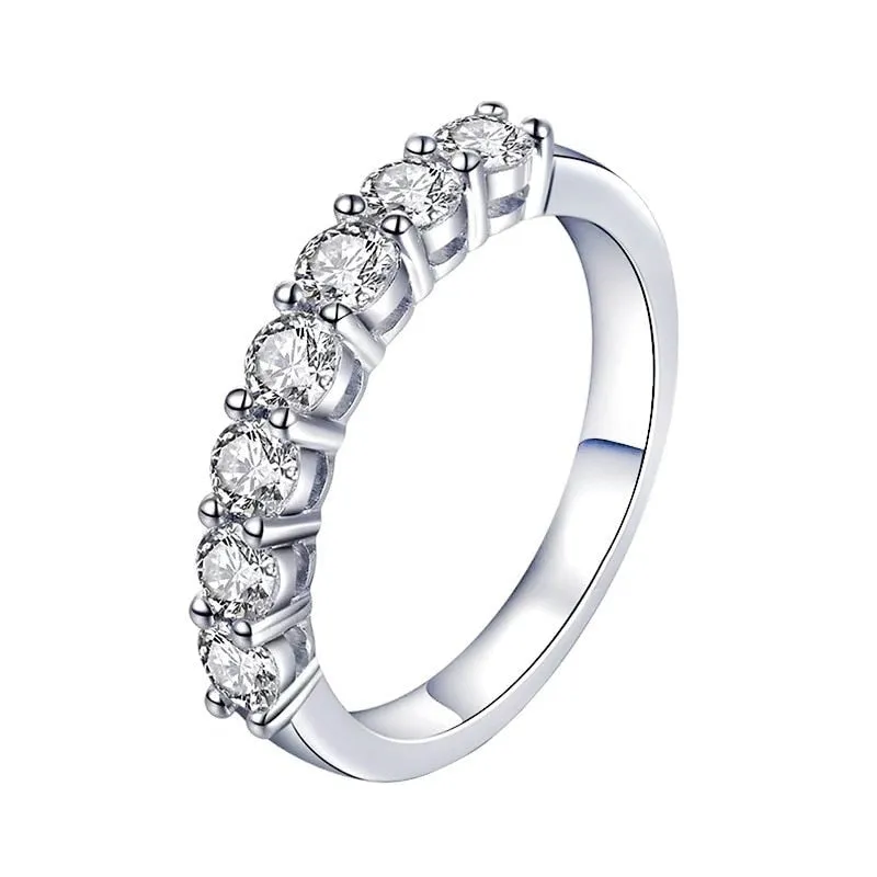 3mm Or 3.5mm Women's Seven Stones Eternity Band 925 Sterling Silver Ring