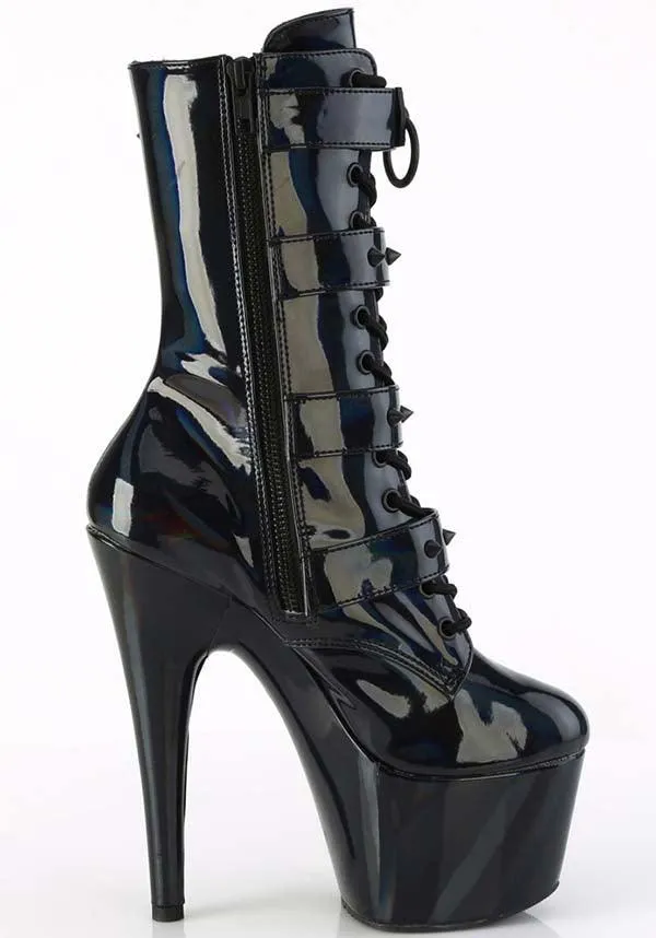 ADORE-1046 [Black Holo Patent] | PLATFORM BOOTS [PREORDER]