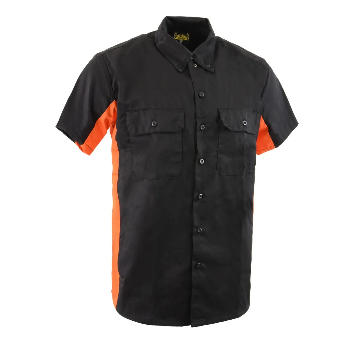 Biker Clothing Co. MDM11676 Men's Black and Orange Button Up Heavy-Duty Work Shirt for | Classic Mechanic Work Shirt