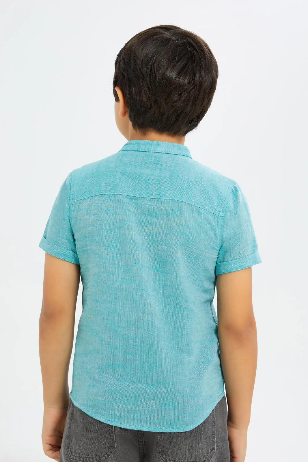 Boys Mint Short Sleeved Mandarin Collar Shirt