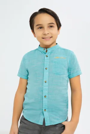 Boys Mint Short Sleeved Mandarin Collar Shirt