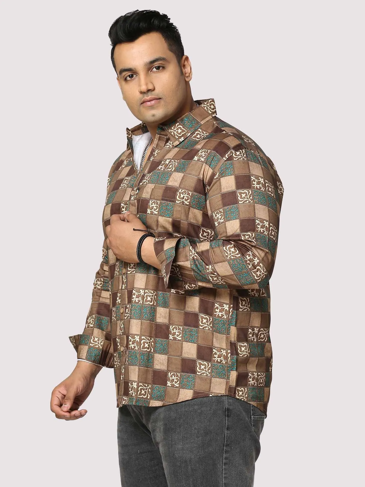 Bronze Blocks Digital Printed Full Sleeve Men's Plus Size