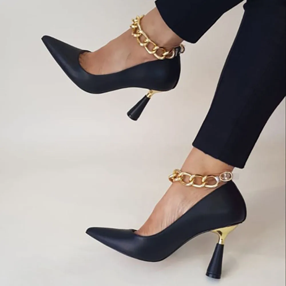 Empress Gold Chain Heel Pumps