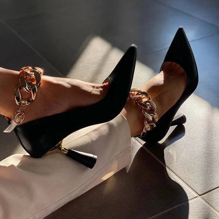 Empress Gold Chain Heel Pumps