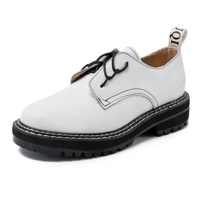 Genuine Leather Wild Thick British Style Oxford Student Shoes