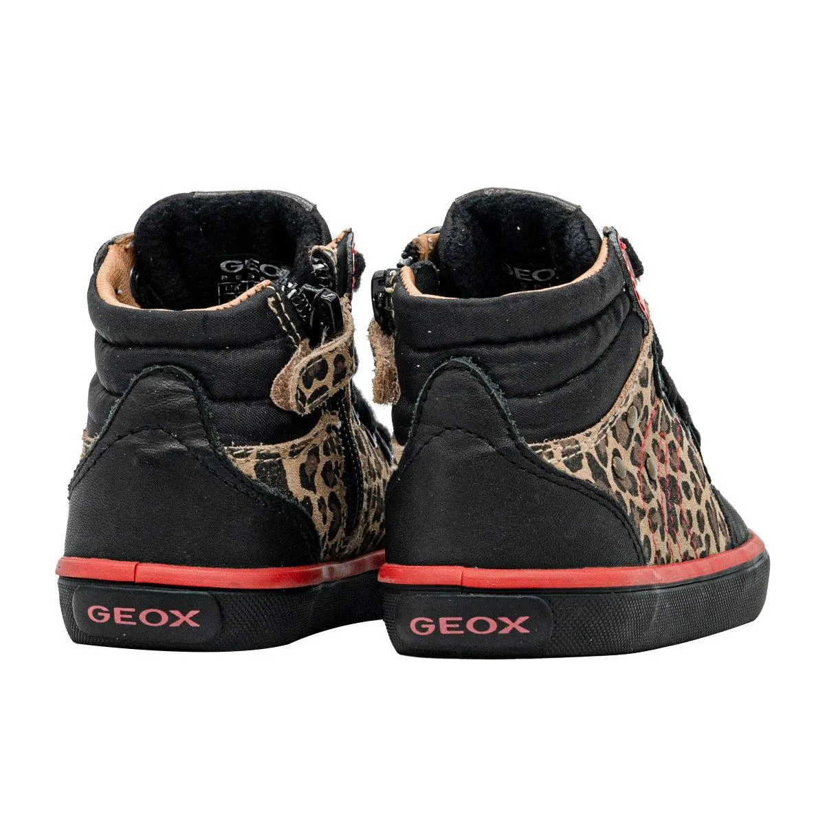 Geox Respira Leopard Print Sneakers Leather Black Colour For Kids