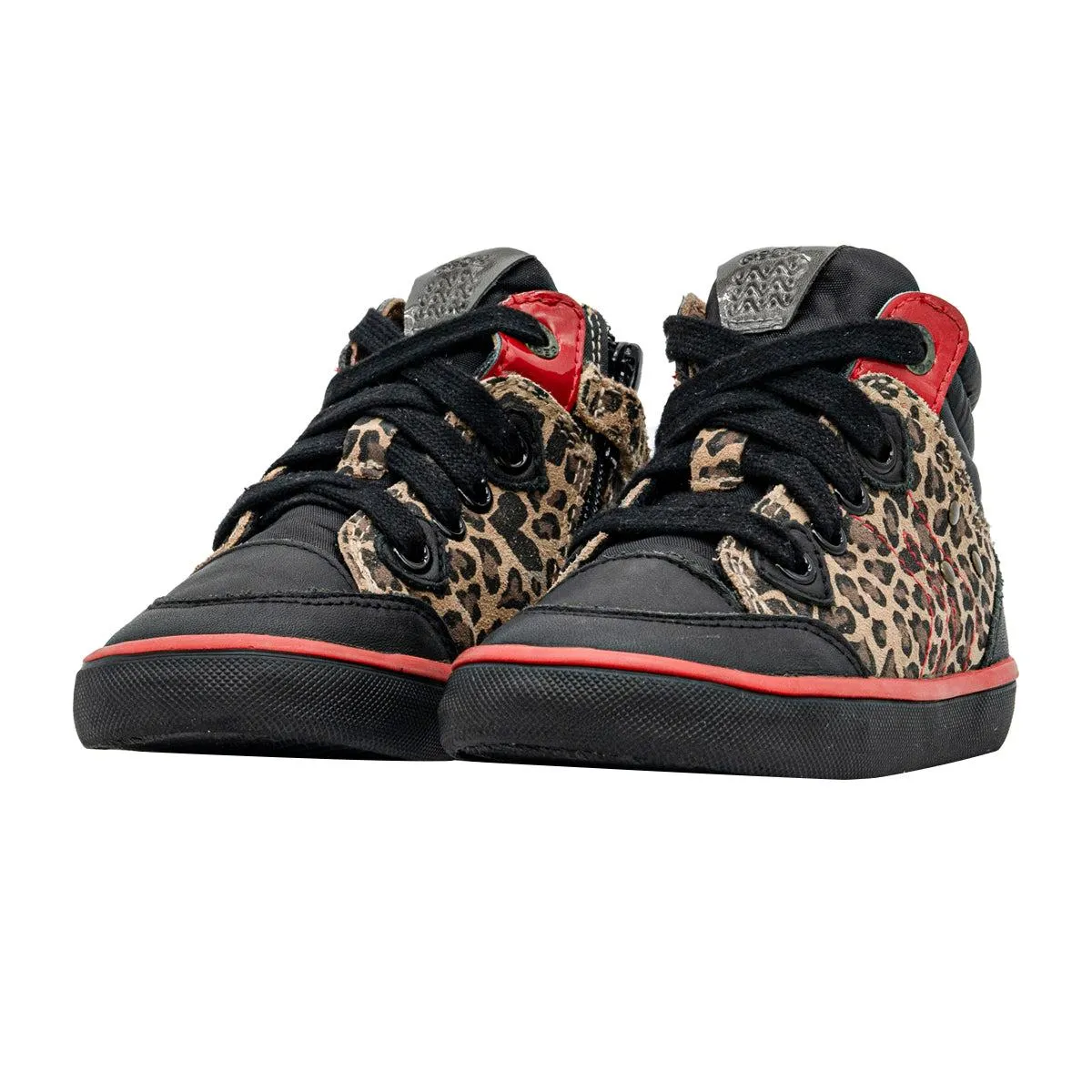 Geox Respira Leopard Print Sneakers Leather Black Colour For Kids