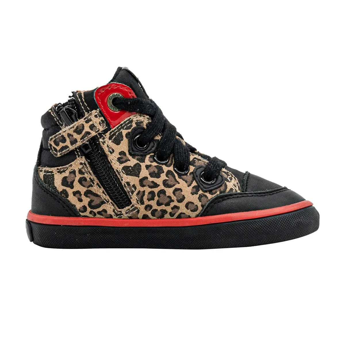 Geox Respira Leopard Print Sneakers Leather Black Colour For Kids