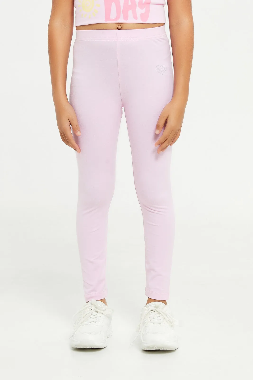 Girls Pink Plain Legging