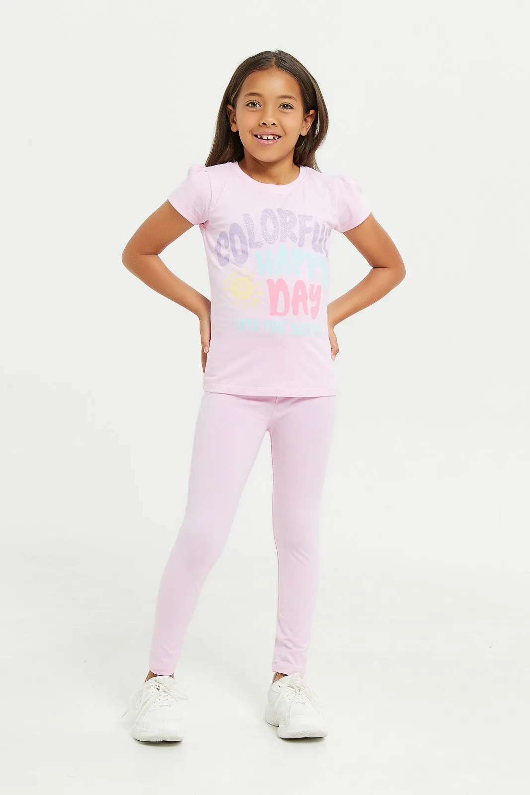 Girls Pink Plain Legging