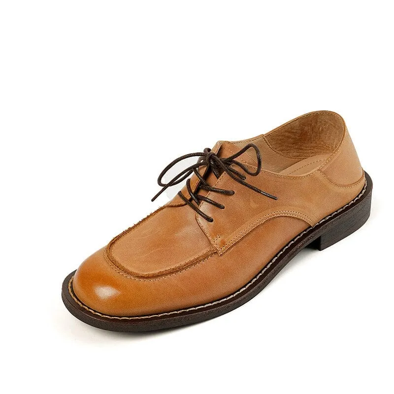 Handmade Calfskin Lace Up Oxfords For Women In Yellow Brown/Black