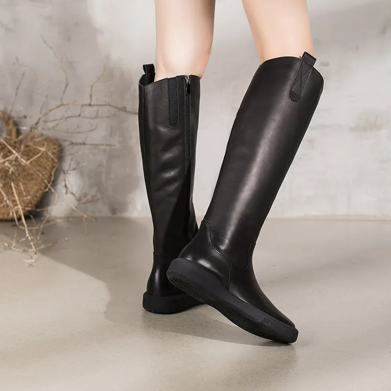 Handmade Soft Leather Knee High Boots Side Zip Riding Boots in Black