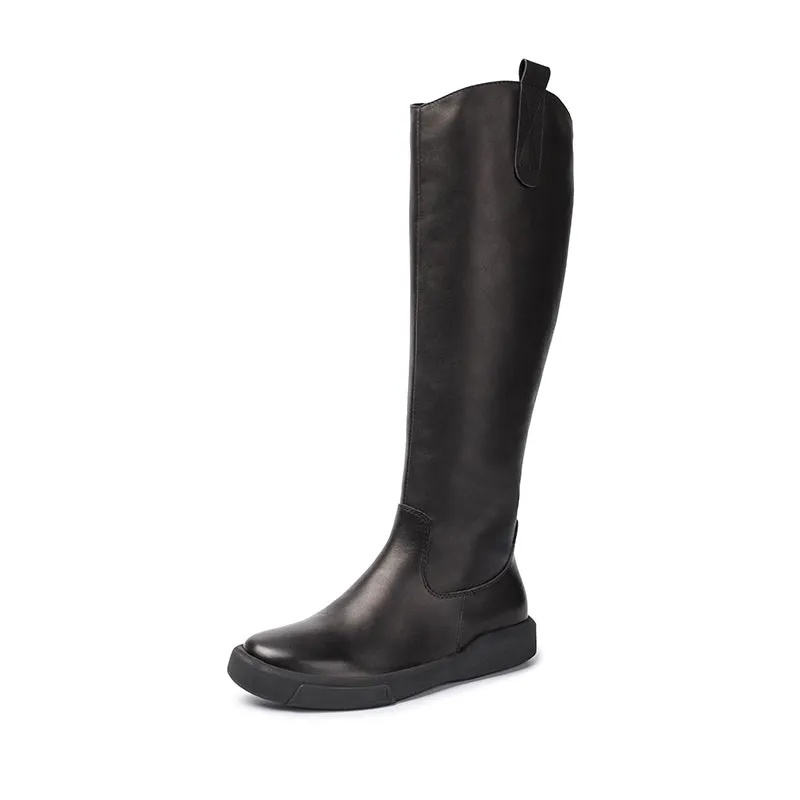 Handmade Soft Leather Knee High Boots Side Zip Riding Boots in Black