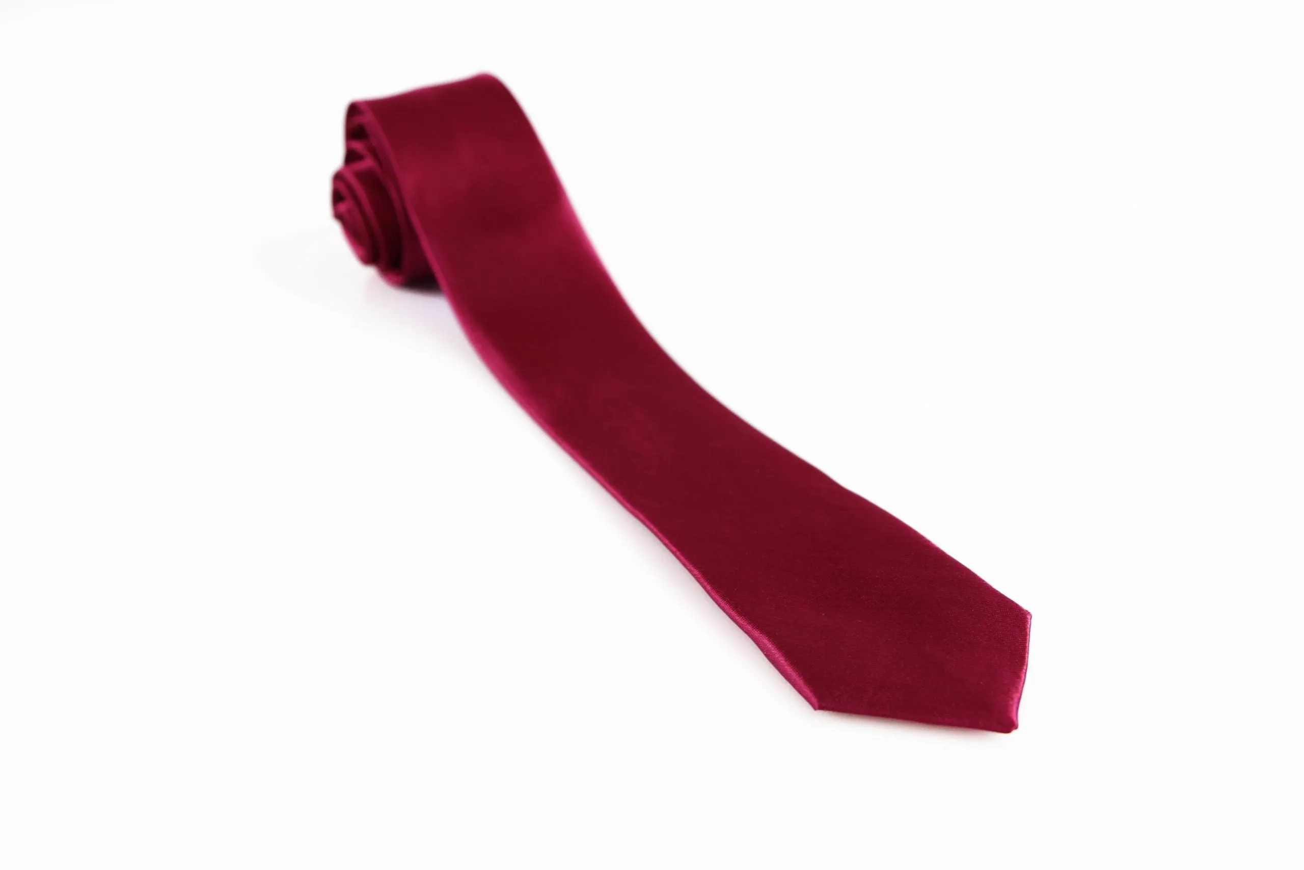 Mens Red Wine 5cm Skinny Plain Neck Tie