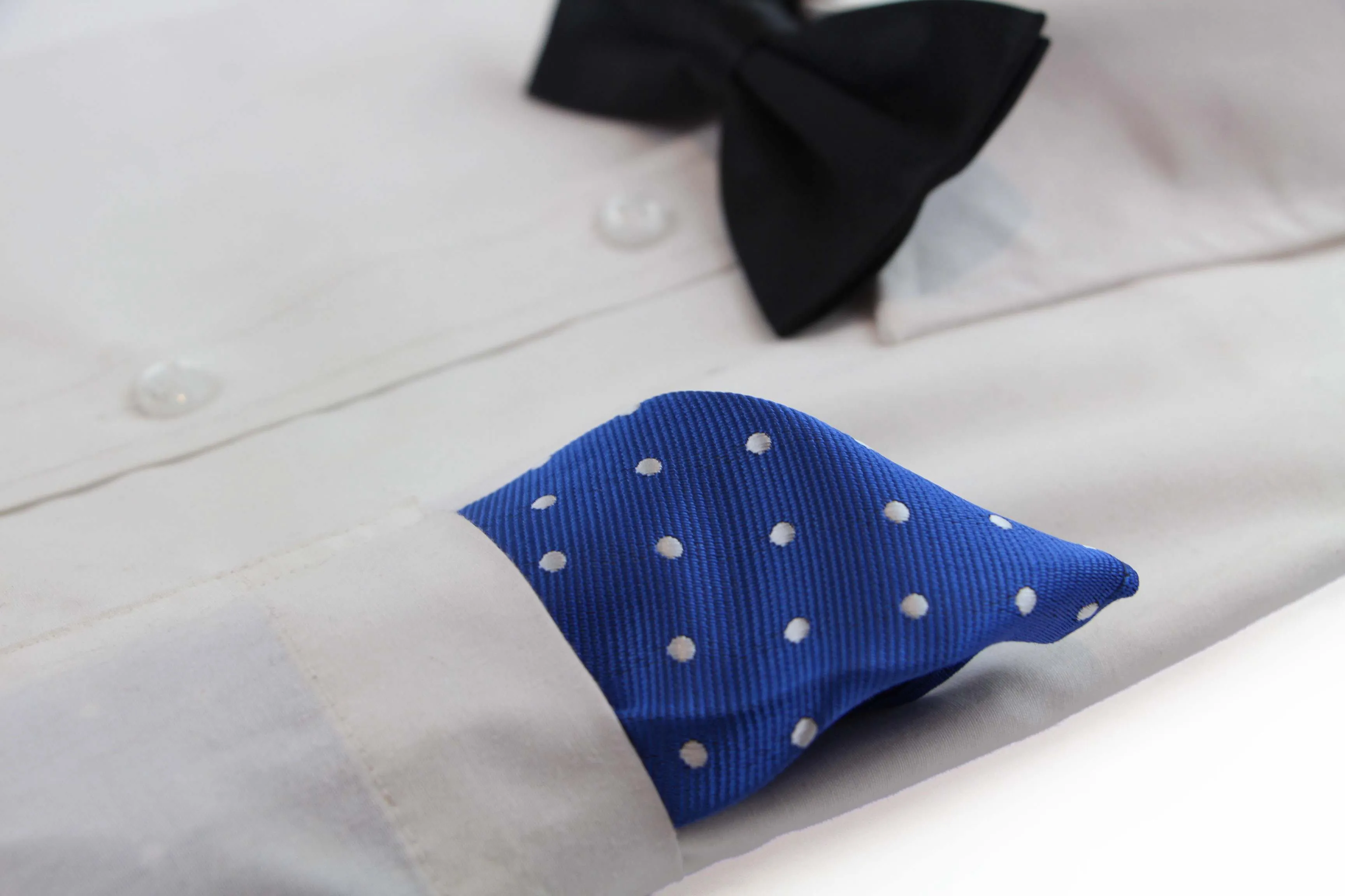 Mens Royal Blue & White Small Polka Dot Silk Pocket Square