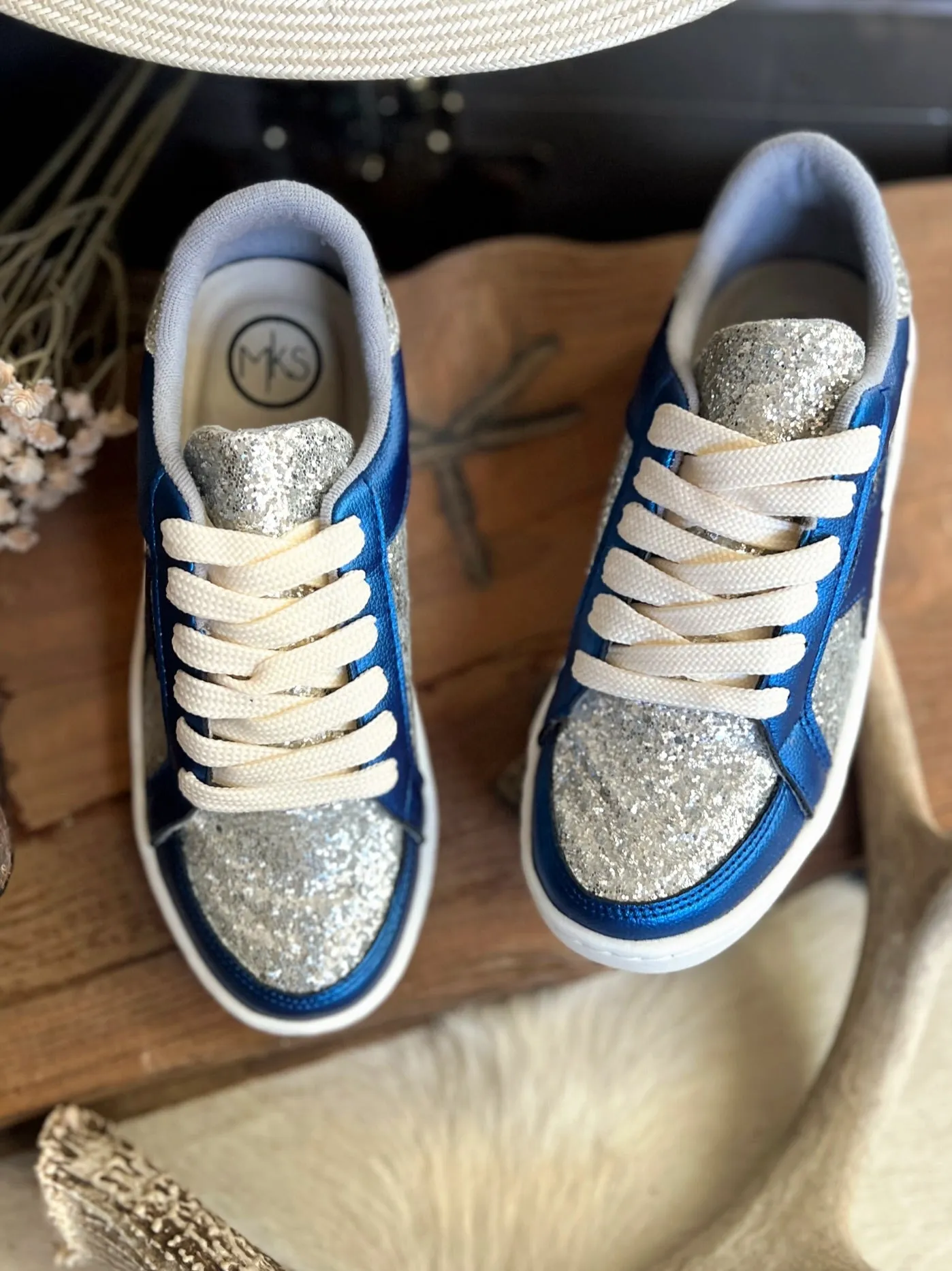 Metallic Blue And Silver Glitter Sneakers