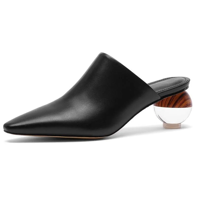 Pointed Toe Translucent Spherical Heel Mules