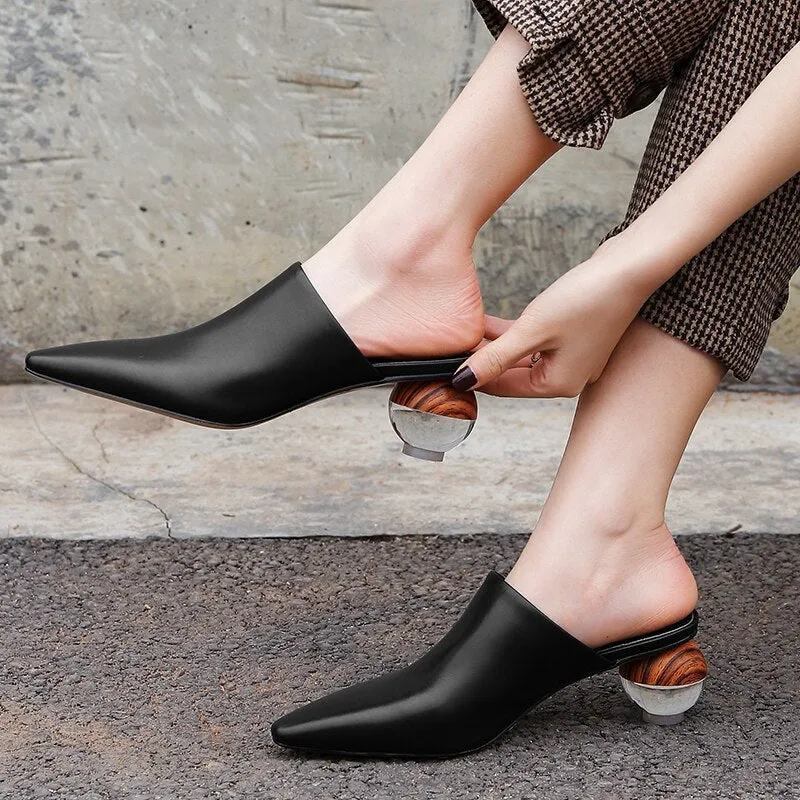 Pointed Toe Translucent Spherical Heel Mules