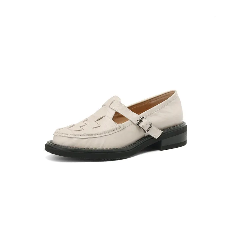 Retro Woven Leather T Strap Mary Jane Shoes In Black/Brown/Beige