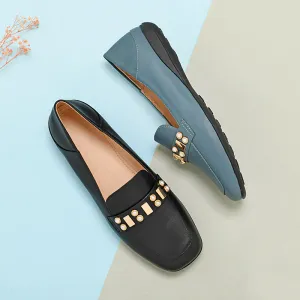 Sequins-Detailed Leather Loafers for Women Black/Blue