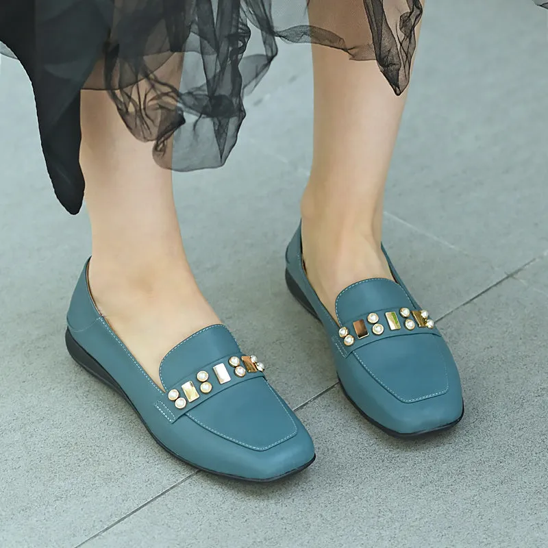 Sequins-Detailed Leather Loafers for Women Black/Blue