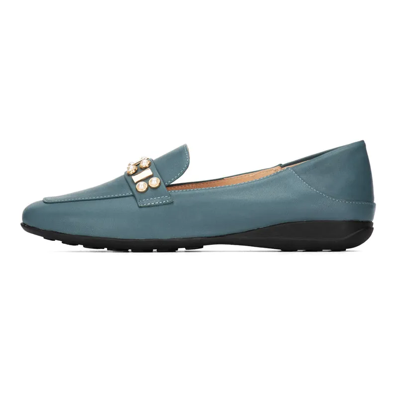 Sequins-Detailed Leather Loafers for Women Black/Blue