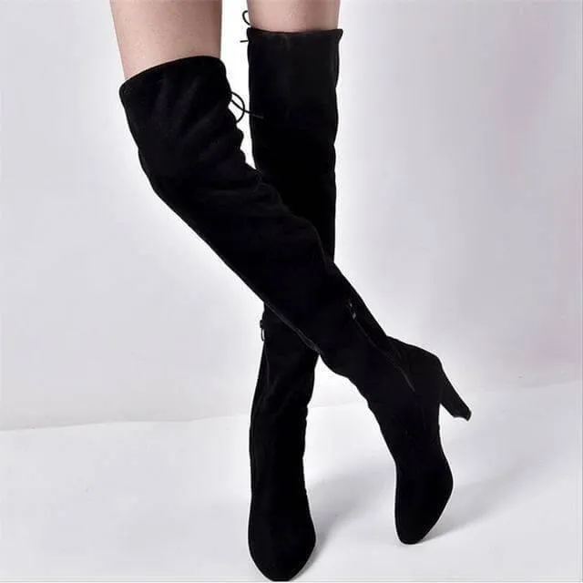 Thick Elastic Boots with Side Zipper